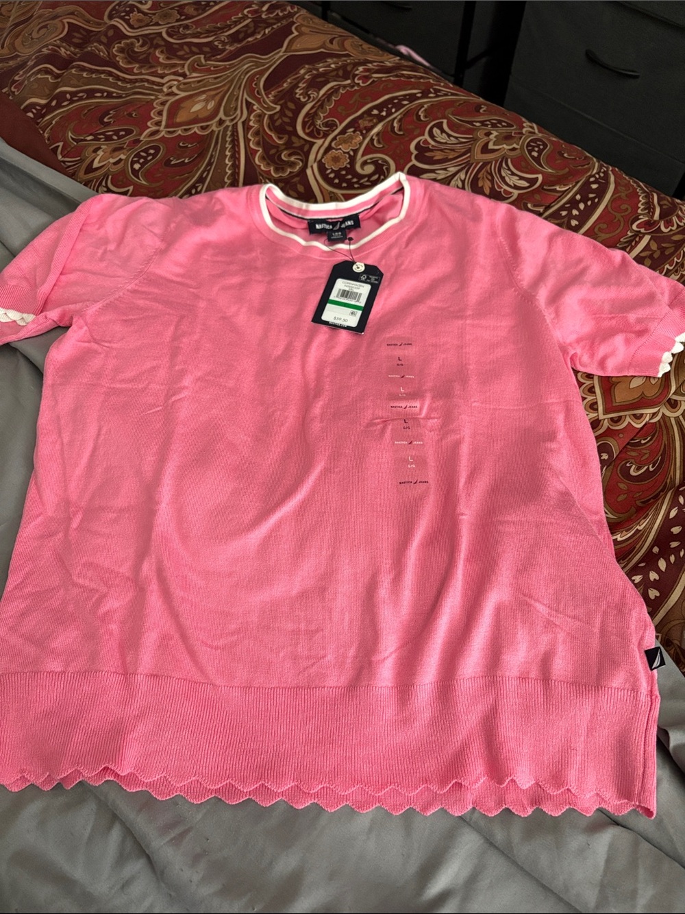 Talbots Bright Pink Scallop Hem Short Sleeve Top